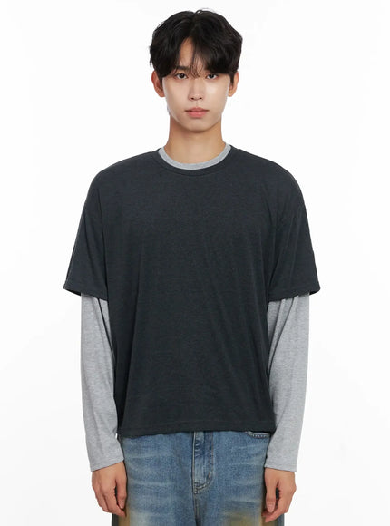 Men's Layered Semi-Crop T-Shirt IO516