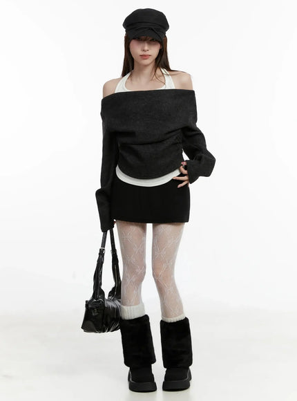 halter-layered-off-shoulder-top-id525 / Dark gray