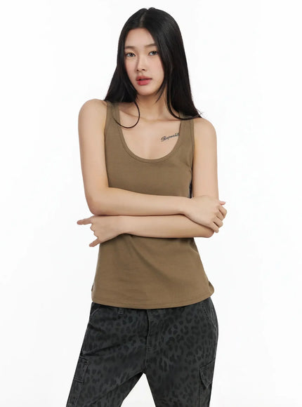 casual-round-neck-tank-top-ia508 / Dark green
