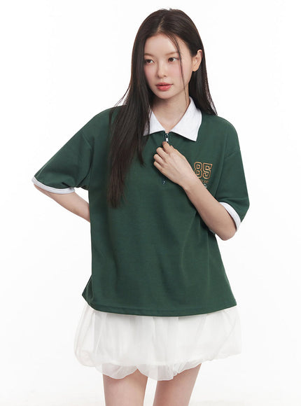 Embroidered Logo Collared Top IY513