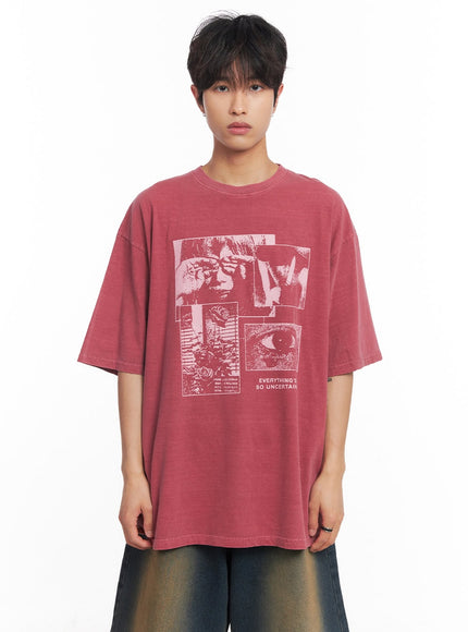 mens-uncertain-graphic-oversize-t-shirt-iy508 / Dark pink