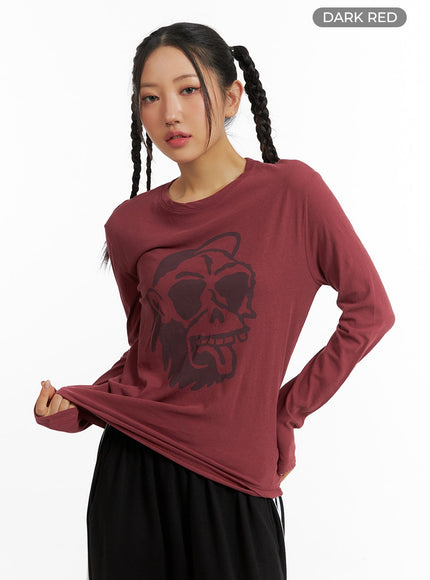 graphic-long-sleeve-top-im405 / Dark red