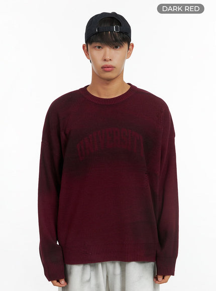 mens-knit-lettering-sweater-is419 / Dark red