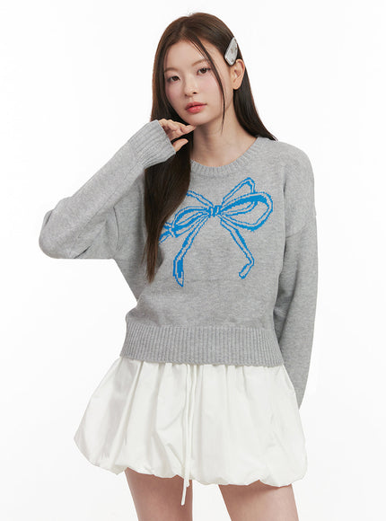 Ribbon Graphic Cropped Sweater IF505