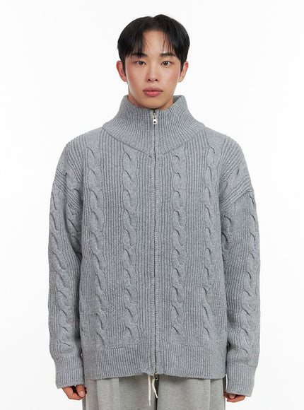 mens-cable-knit-zip-up-sweater-in426 / Gray