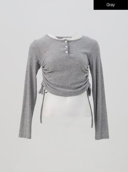 ruched-long-sleeve-top-is327 / Gray