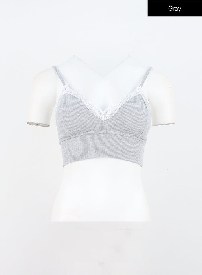 lace-v-neck-crop-cami-in308 / Gray