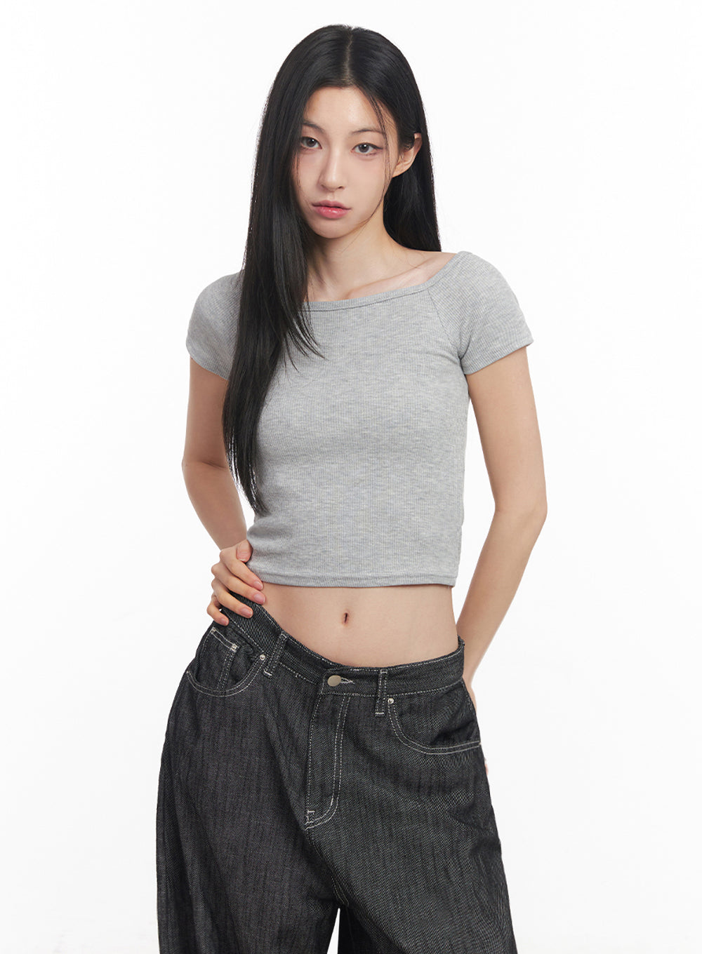 boatneck-cropped-tee-iy516 / Gray