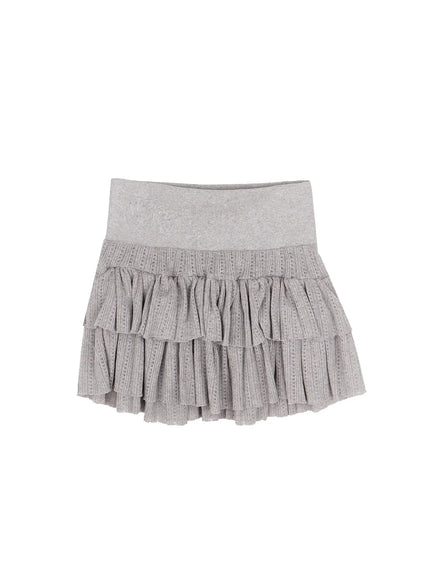 pointelle-layered-ruffle-mini-skirt-ia523 / Gray
