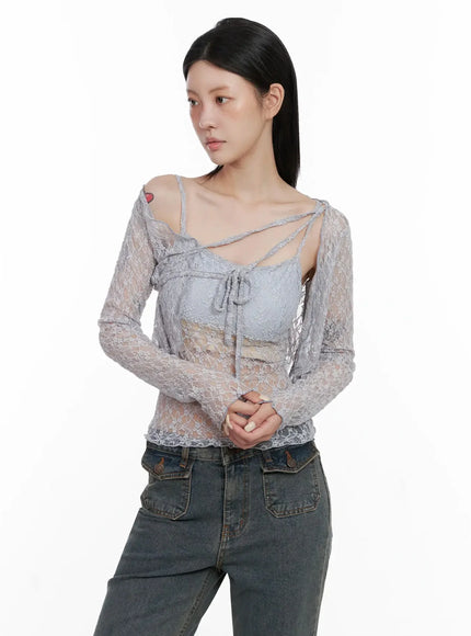 cardigan-with-lace-straps-is508 / Gray