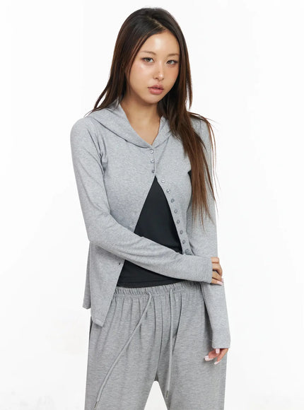 shane-button-slim-fit-hooded-cardigan-iy515 / Gray