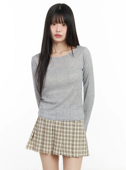 sheer-ribbed-long-sleeve-top-im530 / Gray