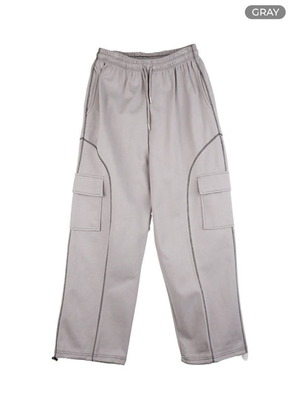 mens-stitched-patch-cargo-sweatpants-is420 / Gray