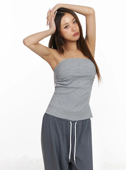 ribbed-padded-tube-top-iy504 / Gray