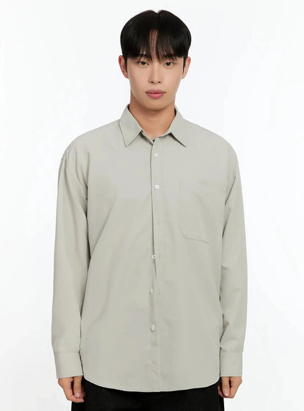 mens-basic-tencel-button-up-shirt-in525 / Gray