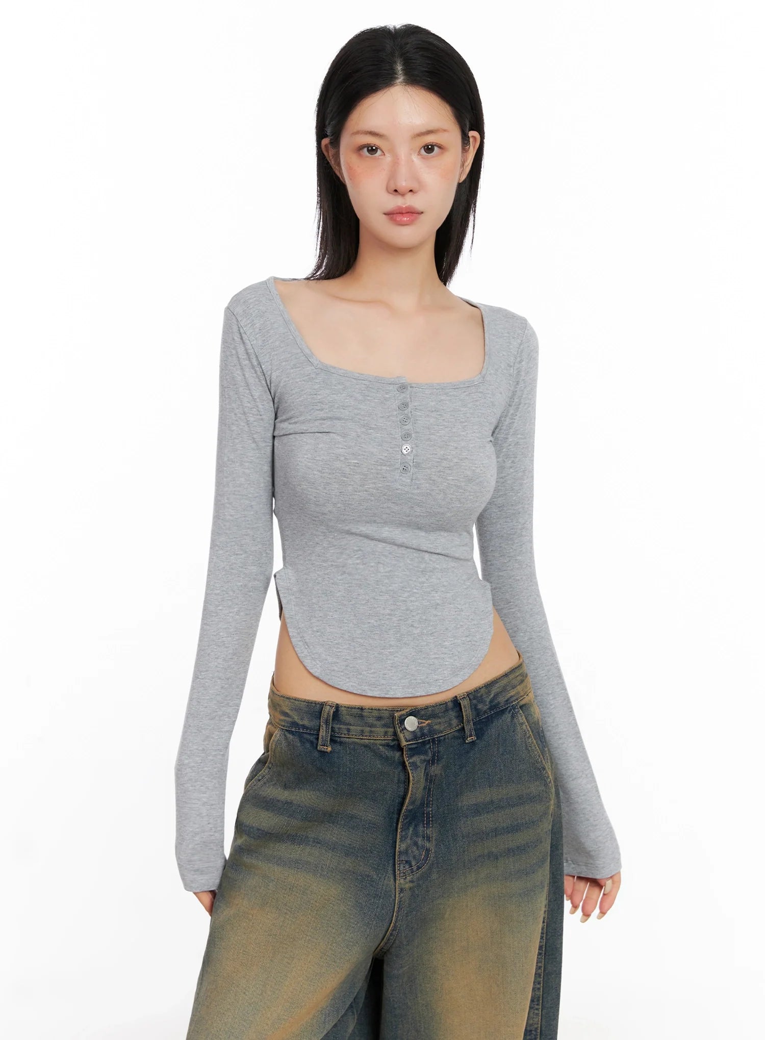 Long Sleeve Square Neck Top IS508