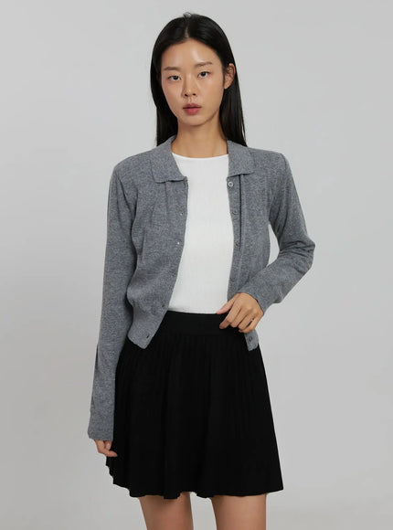 collar-crop-cardigan-ij508 / Gray