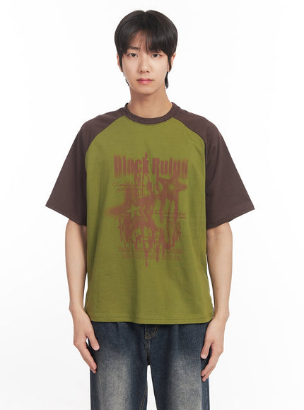 Men's Loose-Fit Graphic Raglan T-Shirt IA511