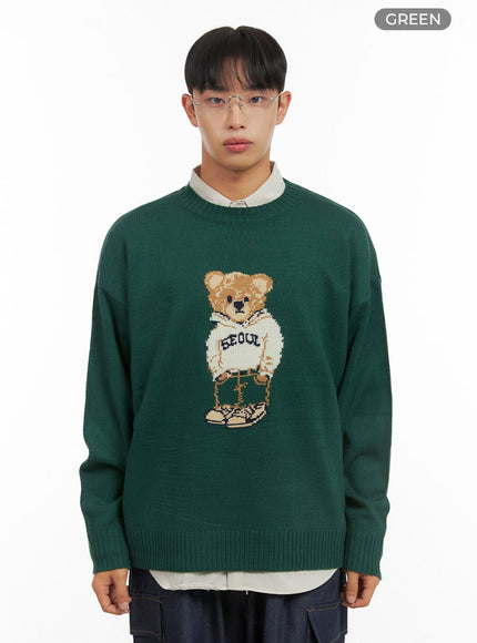 mens-loose-fit-printed-knit-sweater-is419 / Green