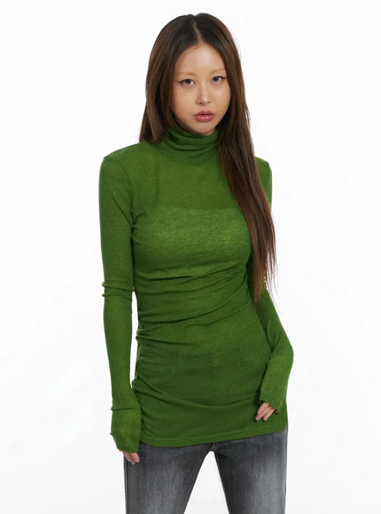 slim-fit-thumbhole-turtleneck-top-id503 / Green
