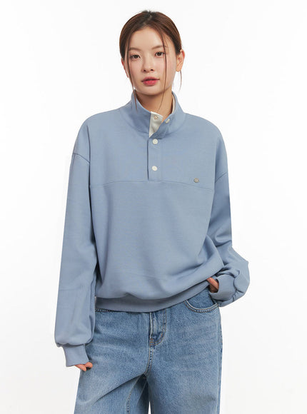 button-crew-neck-sweatshirt-im514 / Light blue
