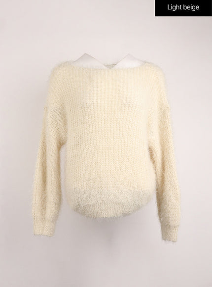 fuzzy-boat-neck-knit-sweater-ij410 / Light beige