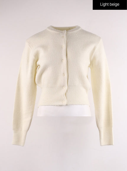 round-neck-buttoned-cardigan-if402 / Light beige