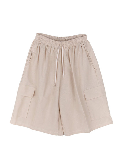 men-s-cargo-cotton-wide-fit-shorts-iy530 / Light beige