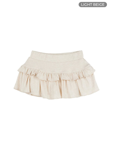solid-frill-band-mini-skirt-il409 / Light beige