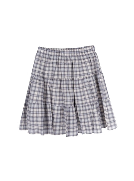 plaid-checkered-midi-skirt-iy526 / Light blue
