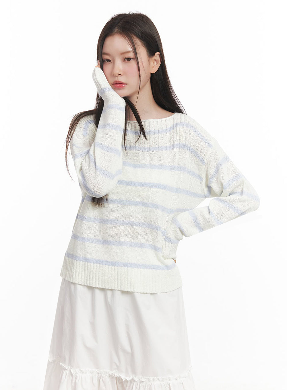 stripe-boat-neck-knit-sweater-iy509 / Light blue