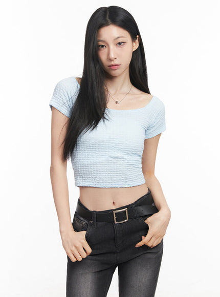 off-shoulder-boat-neck-crop-top-iy516 / Light blue
