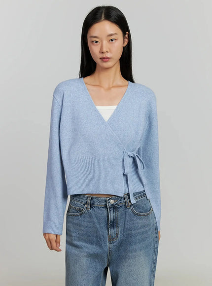 trao-string-wrap-cardigan-ij505 / Light blue