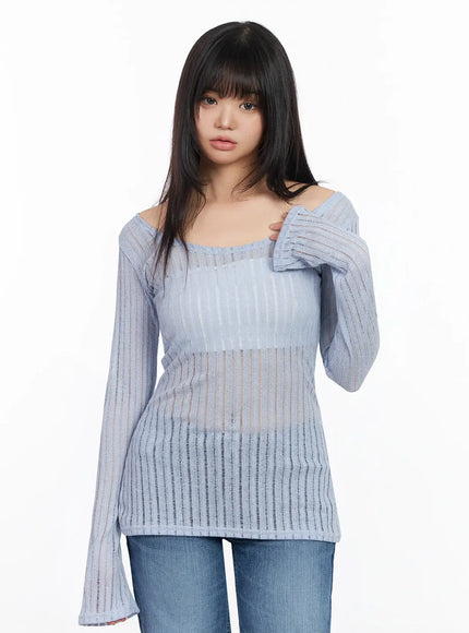 layered-sheer-long-slim-top-ia523 / Light blue