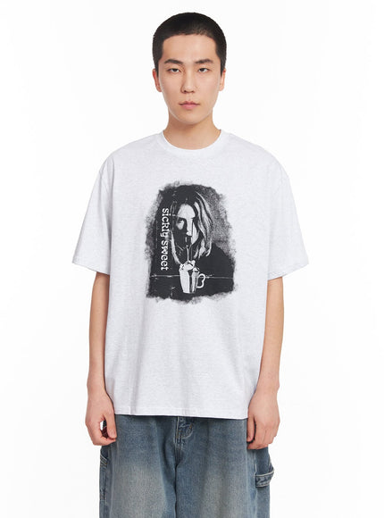 mens-graphic-cotton-tee-iy506 / Light gray