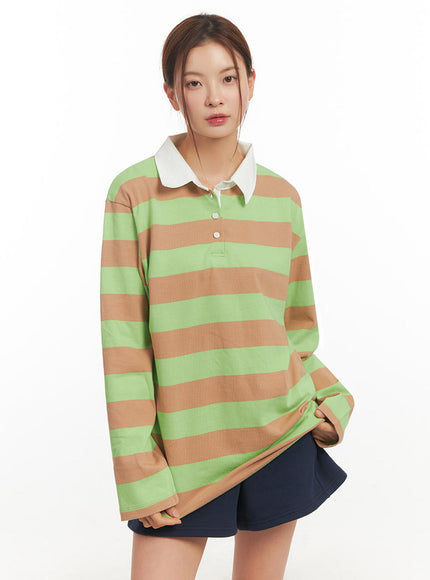 Stripe Long Sleeve Polo Shirt IM514