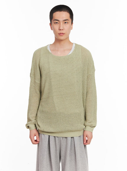 mens-cozy-waffle-knit-sweater-iy505 / Light green