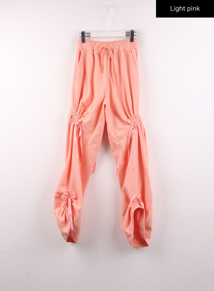drawstring-ribbon-detail-sweatpants-ij430 / Light pink