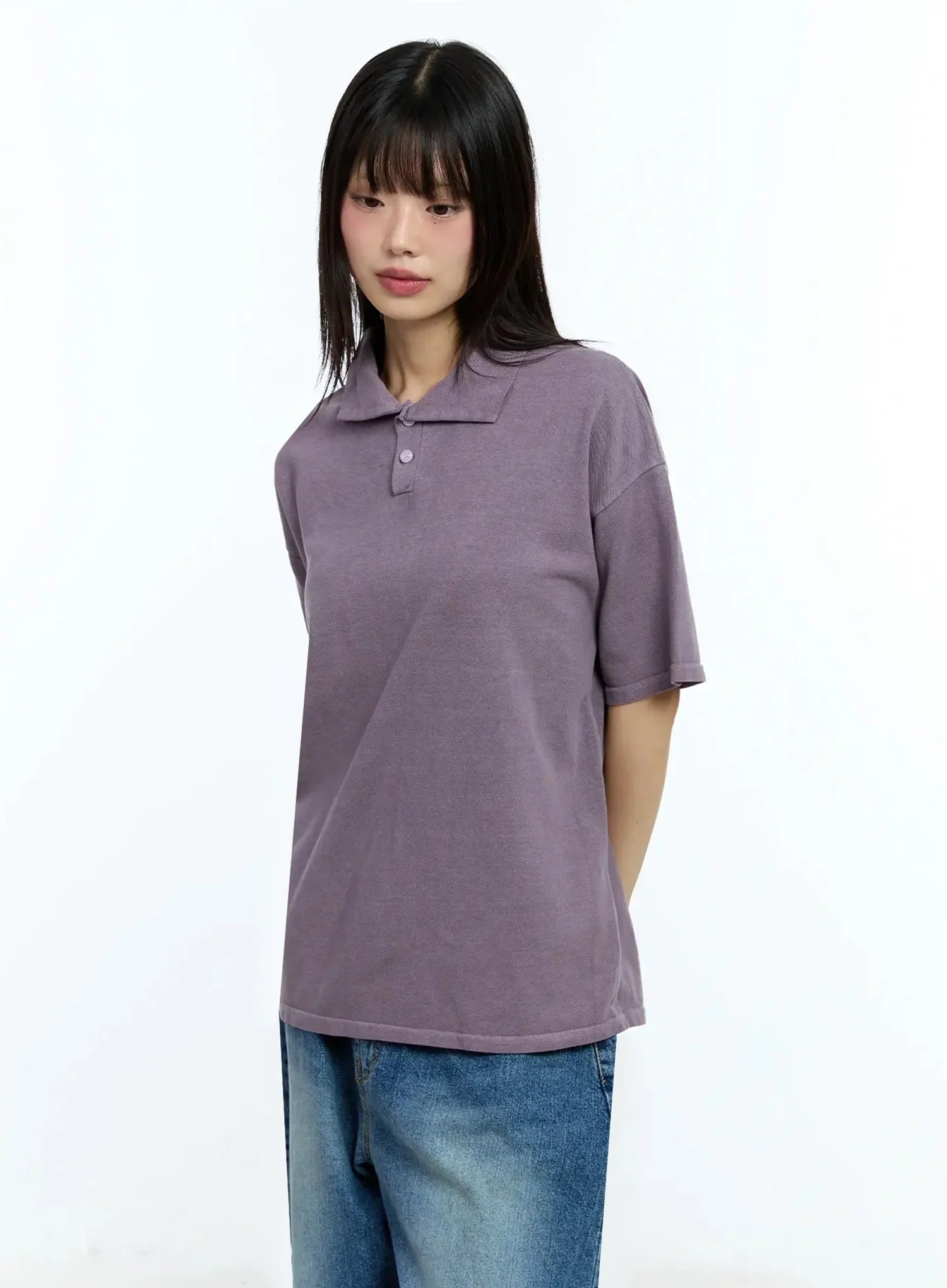 oversized-short-sleeve-polo-shirt-iu523 / Purple