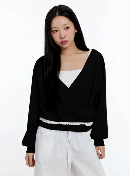 frilled-wrap-sweatshirt-im509 / Black