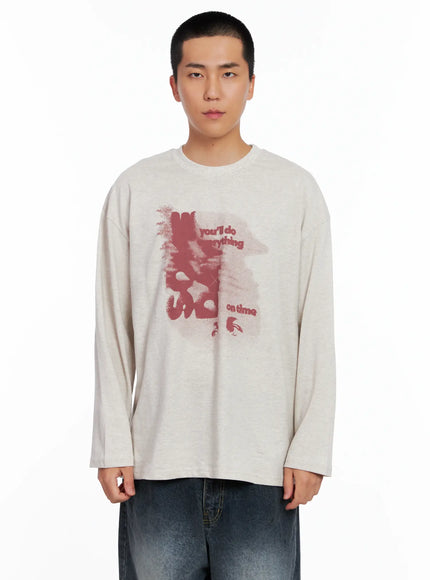 mens-retro-print-oversized-long-sleeve-shirt-is509 / Beige