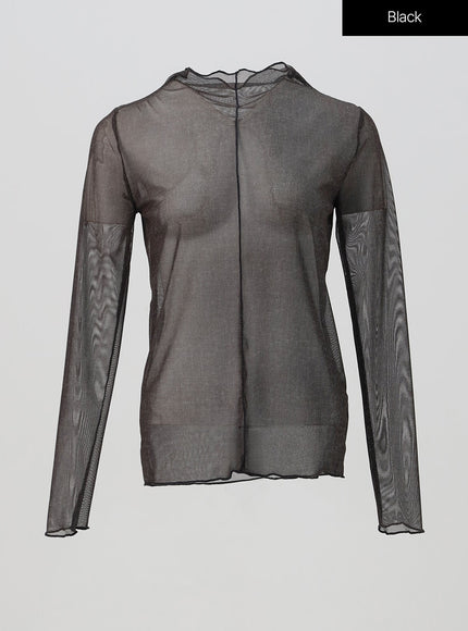 sheer-mesh-turtle-neck-top-is327 / Black