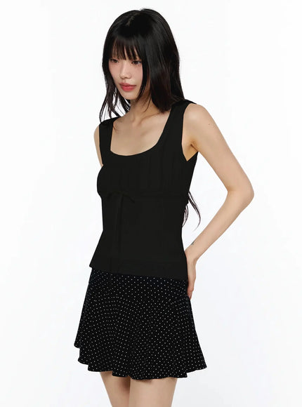 ribbon-knit-sleeveless-top-iy525 / Black