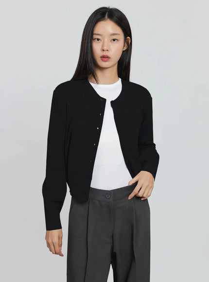 casual-button-up-cardigan-in507 / Black