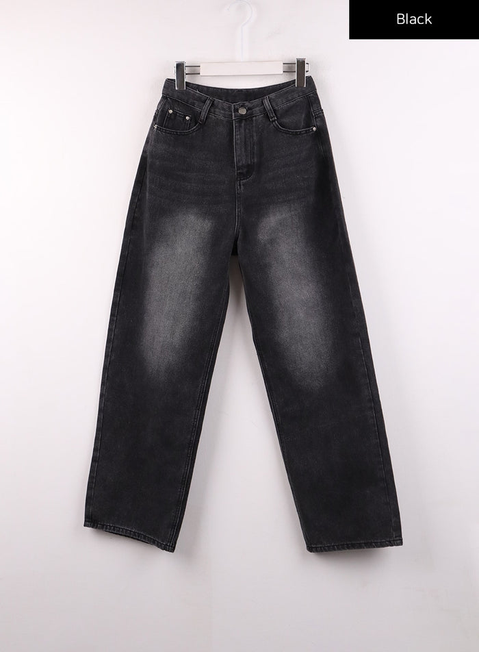 washed-wide-leg-jeans-ij430 / Black