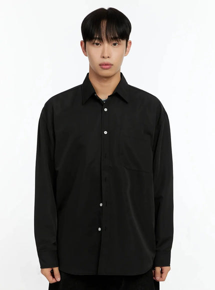 mens-basic-tencel-button-up-shirt-in525 / Black