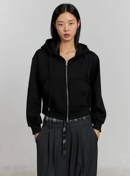 cropped-fleece-zip-up-hoodie-ij502 / Black