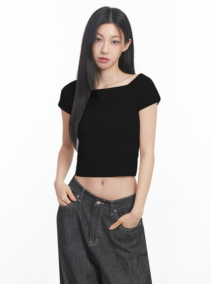 boatneck-cropped-tee-iy516 / Black