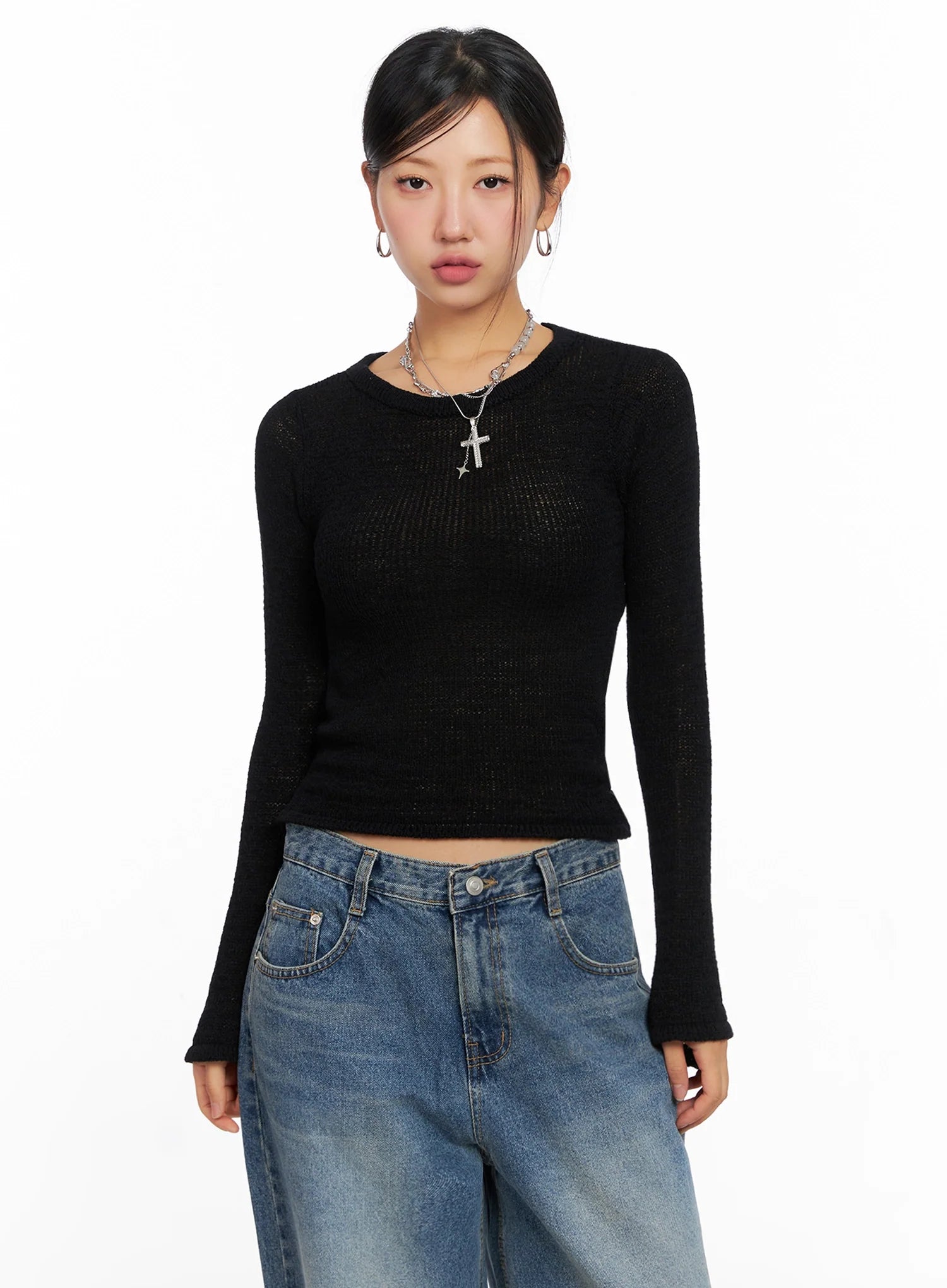 lace-up-back-top-ig527 / Black