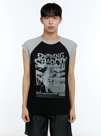 mens-waffle-knit-sleeveless-tee-il517 / Black